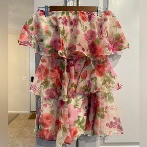 Abercrombie & Fitch Floral Organza Tiered Strapless Floral Mini Dress